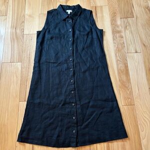 Garnet Hill Black Linen Button Front Sleeveless Shirt Dress